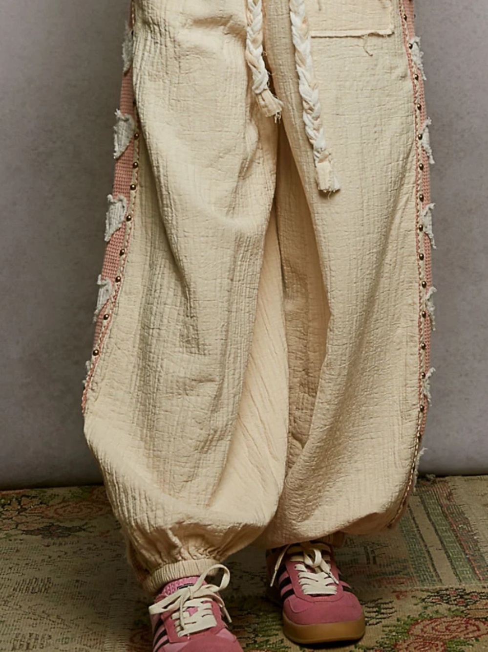 POL Cream Boho Patchwork Jogger Pants